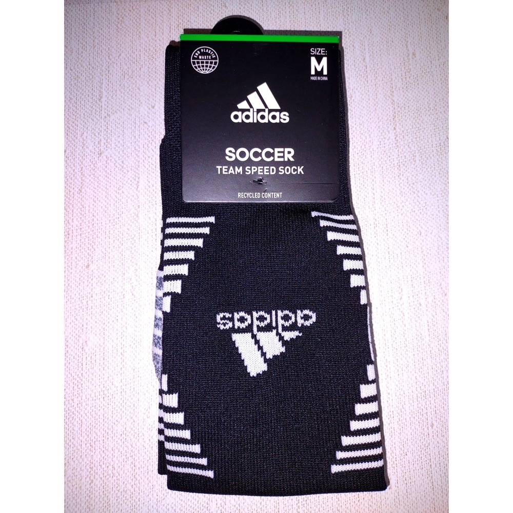 Adidas Soccer Team Speed Sock Black White Medium - Made‎ with Recycled Polyester